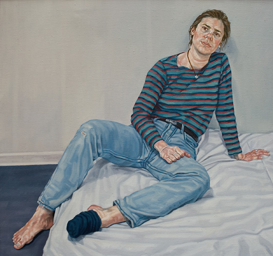 038-Franziska-mit-gestreiftem-Pulli-1996-Oel-Lw-75x80cm