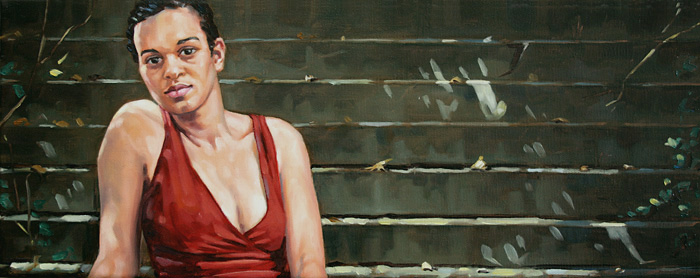 057-Jacqueline-auf-den-Stufen-0el-Lw-2008-20x50cm