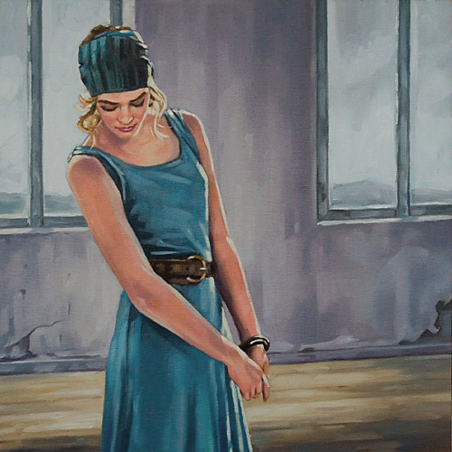 074-Frau-mit-blauem-Kleid-2009-Oel-Lw-Holz-30x30cm