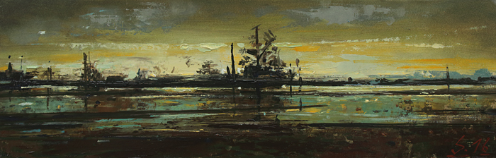 128-Nachtstueck-XXXII-Hochwasser-2016-Oel-Kt-9.6x30cm