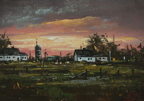 134-Nachtstueck-XXVII-Hof-bei-Olderup-2016-Oel-Kt-14x20cm
