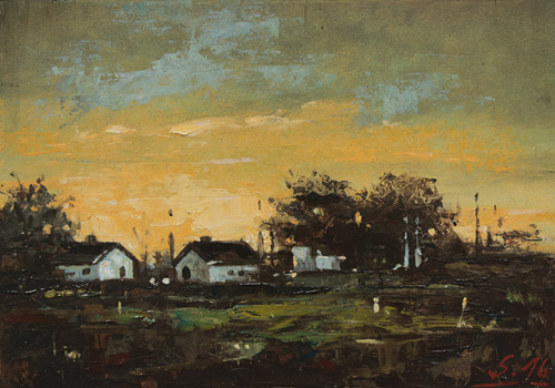 136-Nachtstueck-XXV-Hof-bei-Husum-2016-Oel-Kt-14x20cm