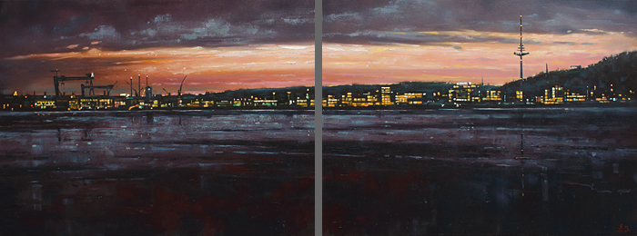 150-Nachtstueck-XI-Kiel-Hafen-2016-Oel-Lw-2x60x80cm