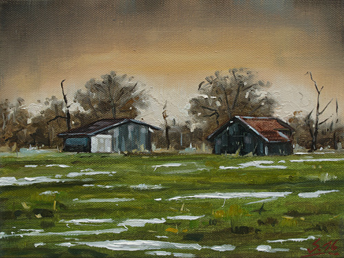 186-Scheunen-im-Winterlicht-2016-Oel-Lw-18x24cm