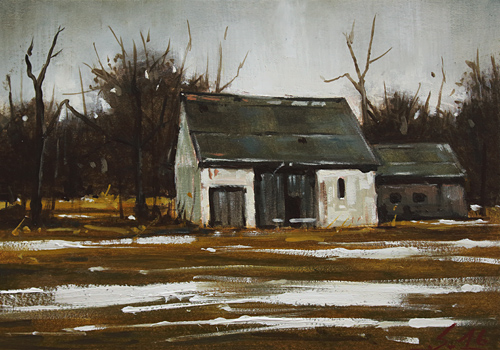 195-Scheune-am-Waldrand-2016-Oel-Kt-14x20cm