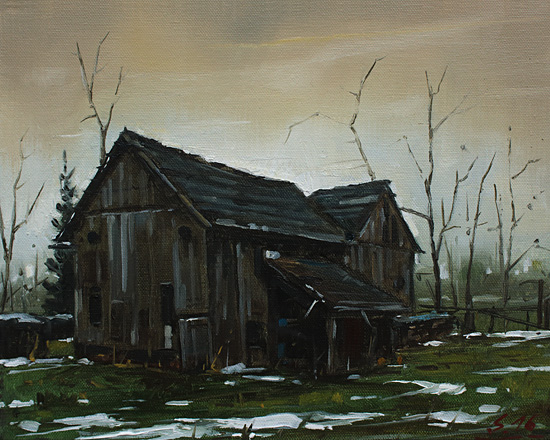 198-Alter-Hof-im-Winter-2016-Oel-Lw-24x30cm
