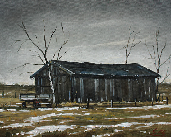 199-Alte-Scheune-im-Winter-2016-Oel-Lw-24x30cm