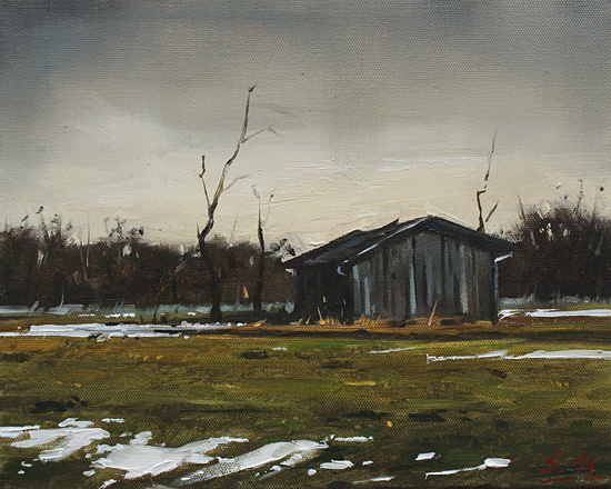 201-Alte-Scheune-im-Februar-I-2016-Oel-Lw-24x30cm