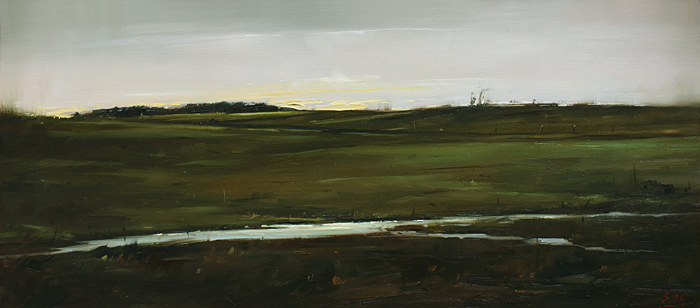 212-Bei-Worpswede-abends-2016-Oel-Lw-45x100cm
