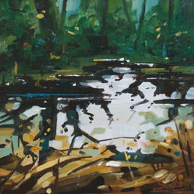 250-Spiegelungen-im-Wald-II-Oel-Holz-2013-15x15cm