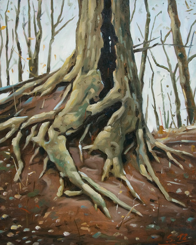 262-Waldszene-bei-Kassel-III-2012-Oel-Holz-30x24cm