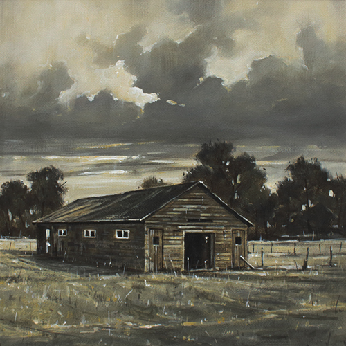 049-Landschaft-Alte-Scheune-Acryl-Kt-38x38cm
