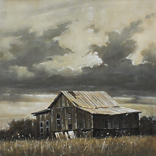 050-Landschaft-Alte-Scheune-Acryl-Kt-38x38cm