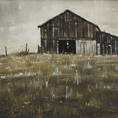 055-Landschaft-Alte-Scheune-Acryl-Kt-20x20cm