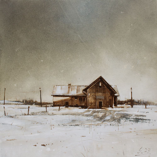0192-Nostalghia-Hof-im-Schnee-2023-Oel-Lw-Holz-30x30cm