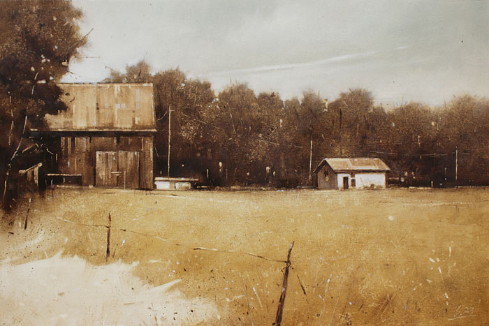 0196-Nostalghia-Scheune-am-Waldrand-2023-Oel-Lw-40x60cm