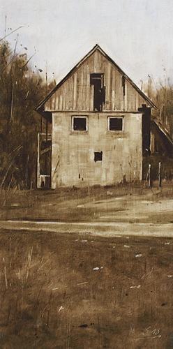 0043-Nostalghia-Haus-am-Waldrand-2018-Oel-Holz-40x20cm