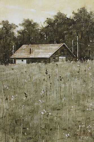0050-Nostalghia-Haus-am-Waldrand-2018-Oel-Holz-30x20cm