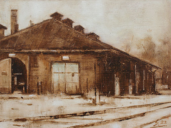 0144-Nostalghia-Alter-Lokschuppen-2022-Oel-Holz-18x24cm