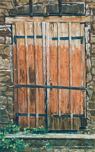 030-Alte-Holztuer-2002-Pastell-Kt-Holz-40x25cm