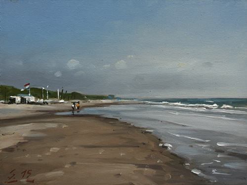 090-Am-Strand-von-Bergen-aan-Zee-I-2015-Oel-Lw-Holz-15x20cm