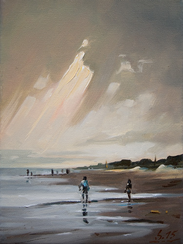 118-Nordlichter-V-Am-Strand-2015-Oel-Lw-24x18cm