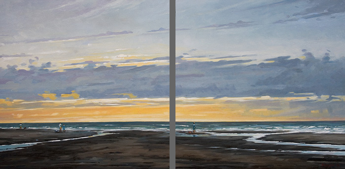 125-Sonnenuntergang-an-der-Nordsee-Bergen-aan-Zee-2014-Oel-Lw-2x60x60cm