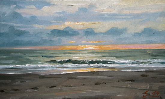 146-Bergen-aan-Zee-Brandung-bei-Sonnenuntergang-VI-2014-Oel-Kt-15x25cm