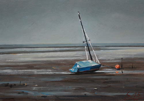 184-Segelboot-im-Watt-2015-Oel-Kt-14x20cm