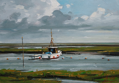 186-Kutter-im-Wattenmeer-2015-Oel-Kt-14x20cm