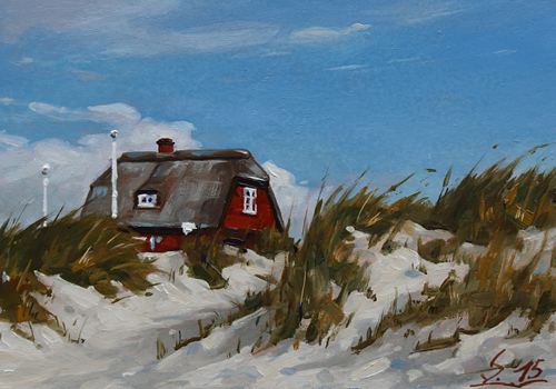 193-Amrum-Haus-in-den-Duenen-2015-Oel-Kt-14x20cm