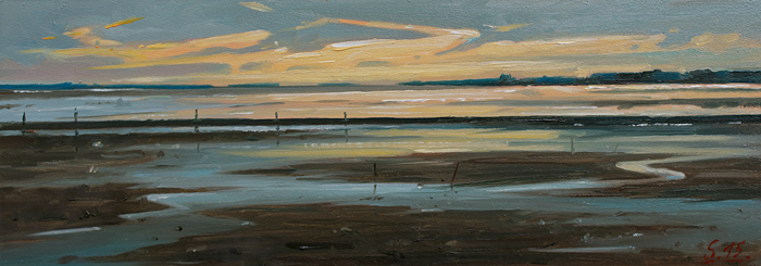 198-Amrum-Watt-Abends-I-2015-Oel-Holz-14x40cm