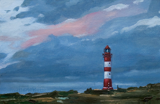 283-Amrum-Leuchtturm-Abends-2011-Oel-Kt-13x20cm