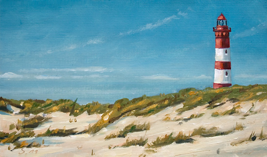 289-Leuchtturm-mit-Duenen-Amrum-2011-Oel-Kt-13x22cm