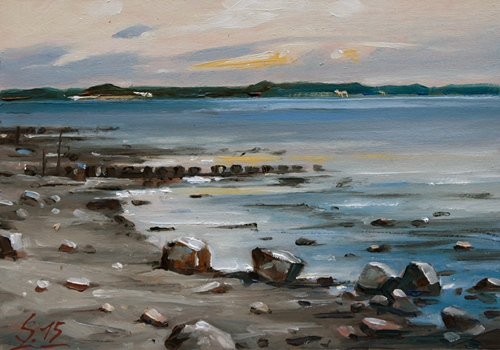 330-Holnis-Strand-mit-Steinen-2015-Oel-Kt-14x20cm