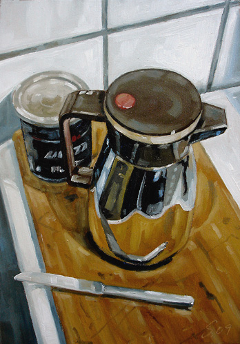 010-Kaffeecke-im-Atelier-2009-Oel-Holz-20x14cm