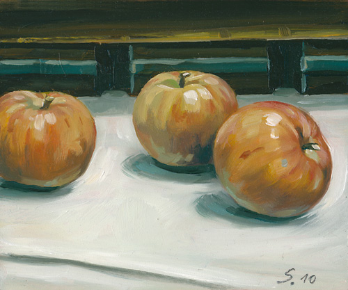019-Drei-Aepfel-2010-Oel-Holz-12,5x15cm