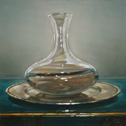 048-Glaskaraffe-2012-Oel-Lw-Holz-20x20cm