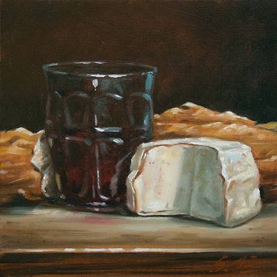 055-Kaese-Brot-und-Wein-2012-Oel-Holz-15x15cm