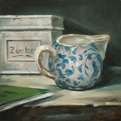 070-Zuckerdose-mit-Kaennchen-2012-Oel-Holz-15x15cm