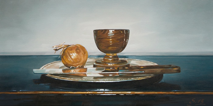078-Messer-mit-Zwiebel-2013-Oel-Lw-Holz-20x40cm