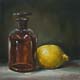 057-Apothekerglaeschen-mit-Zitrone-2012-Oel-Holz-15x15cm