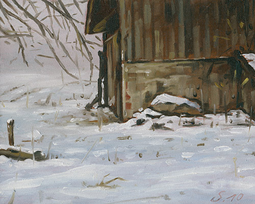014-Winter-Ks-Scheune-2010-Oel-Holz-12x15cm
