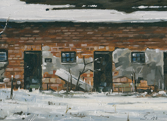 027-Alter-Stall-im-Winter-2010-Oel-Lw-Holz-13x18cm