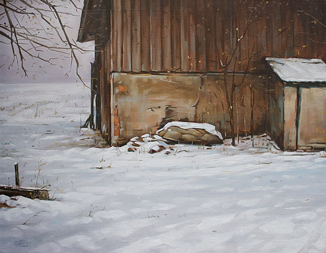 051-Winterszene-mit-Scheune-2011-Oel-Lw-70x90cm