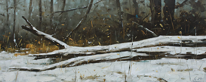 092-Winter-am-Waldrand-I-2020-Oel-Holz-18x45cm