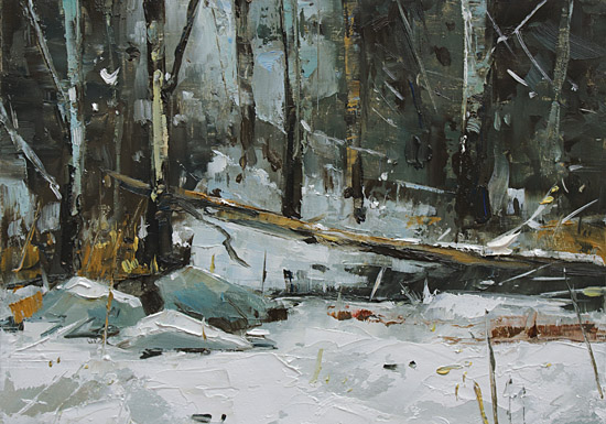 113-Schnee-im-Wald-IV-2020-Oel-Holz-14x20cm