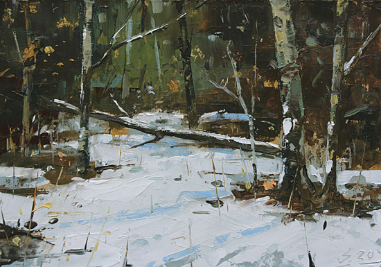 124-Schnee-im-Wald-VI-2020-Oel-Kt-14x20cm