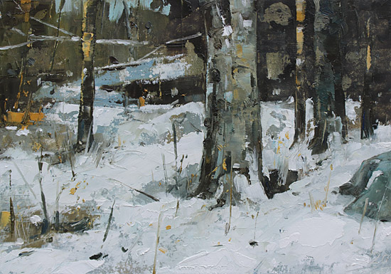 130-Schnee-im-Wald-VII-2020-Oel-Kt-14x20cm