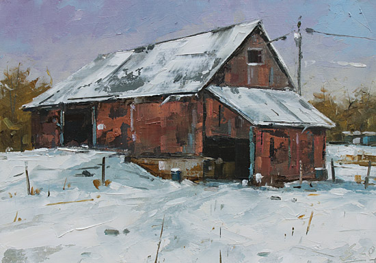 148-Alte-Scheune-im-Winter-III-2020-Oel-Kt-14x20cm